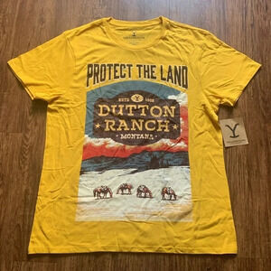 Yellowstone Dutton Ranch Graphic T Shirt Protect the Land Yellow Men’s XL New
